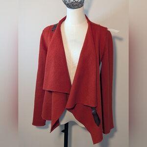 100% Wool Eileen Fisher Wrap Sweater Leather Strap Tomato Red Size PS Luxury